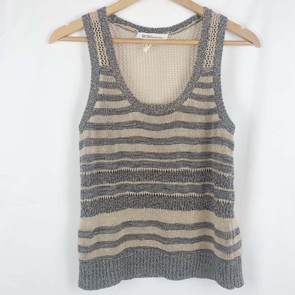 BCBGeneration Open Knit Striped Sleeveless Top Coastal - Picture 1 of 7
